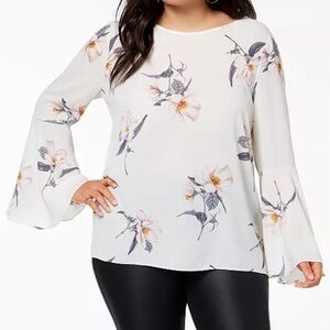 Soprano White Floral Bell Sleeve Blouse